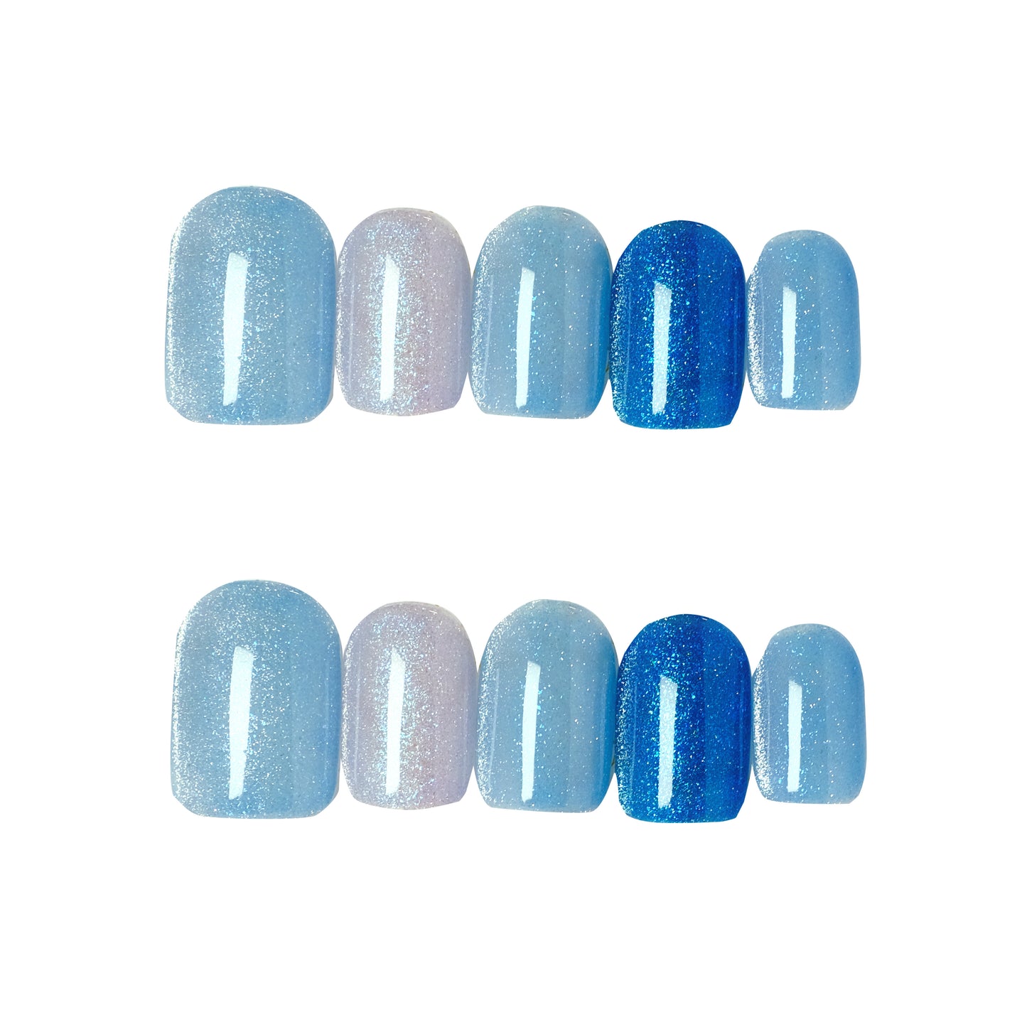 Short Squircle Mixed Blue Glitter Full Cover False Nails