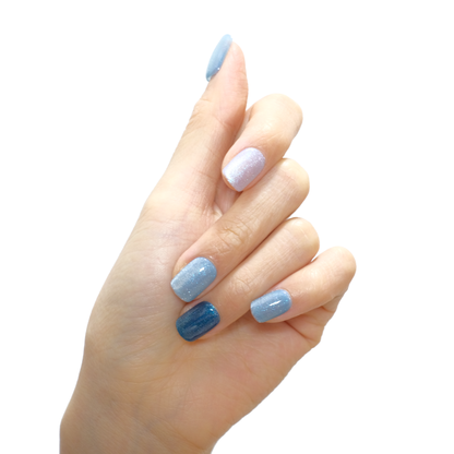 Short Squircle Mixed Blue Glitter Full Cover False Nails